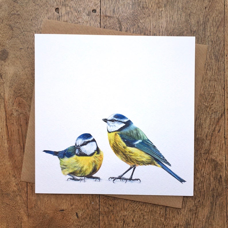 Blue Tits Greetings Card Blue Tits Card Art Card Bird Card Garden Bird Art Garden Bird Card Garden Bird Birthday Card Blank Card image 2