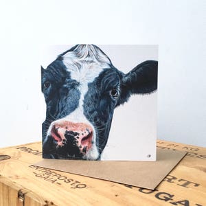 ホルスタイン・フリージアン牛のグリーティングカード - 牛カード - 牛アート - 牛の絵画 - 農場の動物アート - 動物カード - 黒と白の牛の誕生日カード
