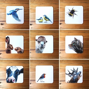 Set of 4 or 6 Animal and Bird Coasters | Animal Coasters | Bird Coasters | Wildlife Coasters | Coaster Multipack | 4 Coasters | 6 Coasters