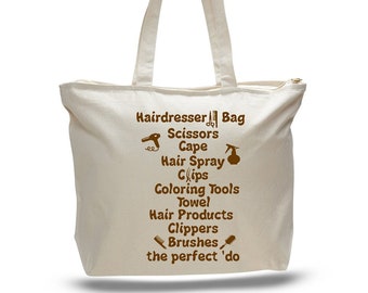 Hairdresser Canvas Tote Bag – Zippered Top, Travel Stylist Bag