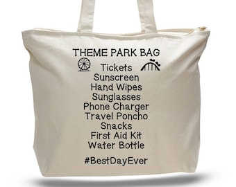 Theme Park Canvas Tote Bag – Zippered Family Vacation Bag