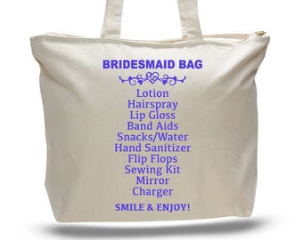 Bridesmaid Canvas Tote Bag – Wedding Party Zippered Gift