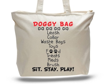 Dog Daycare Canvas Tote Bag, Travel Pet Supply Bag