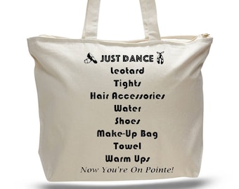 Dancer's Canvas Tote Bag with Zipper, Ballet Gift