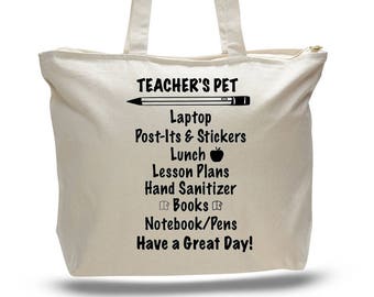Teacher's Bag: Canvas Tote with Zipper, Back to School Gift