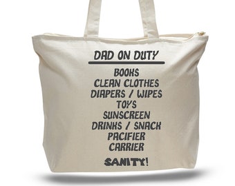 DAD Canvas Diaper Bag, Zippered Top, Father's Day Gift