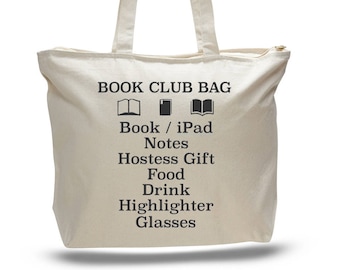 BOOK CLUB BAG, Book Club Tote, Book Bag, Gift for Reader, Book Club Gift, Book Tote Bag, Gift for Her, Gift for Book Club, Book Club Present