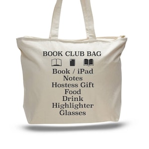 BOOK CLUB BAG, Book Club Tote, Book Bag, Gift for Reader, Book Club Gift, Book Tote Bag, Gift for Her, Gift for Book Club, Book Club Present