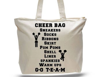 Cheerleader Tote Bag – Personalized Cheer Gift, Zippered Canvas Bag