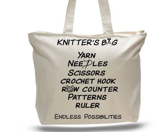 Knitting Project Bag: Zippered Yarn Tote for Knitters & Crocheters