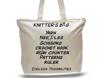 KNITTER'S BAG, Knitting Bag, Yarn Tote, Gift for a Knitter, Gift for Crocheter, Knitters Nook, Knitting Project Bag, Knitting Tote, Yarn Bag