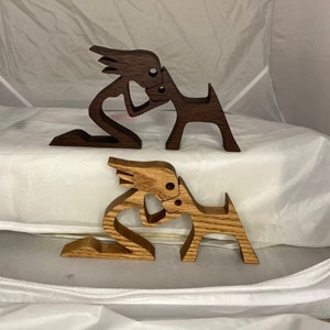 Wooden Woman With Dog Figurines (choose either oak or walnut variation)