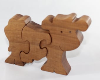 Walnut Wood Cow Puzzle: 3-Piece Freestanding Toy