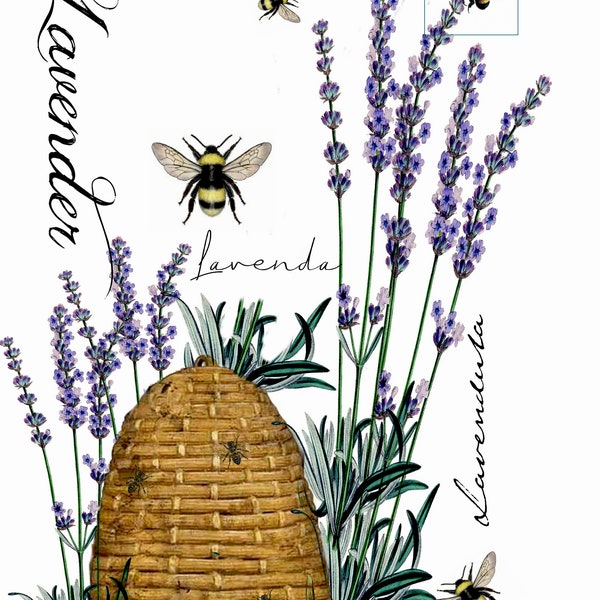 Vintage Art Print- Floral Lavender Bee Skep