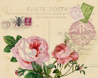 Floral Tea Towel- Pink Roses Carte Postale