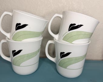 Corelle Black Orchid Mugs – Set of 4 Coffee Cups, Discontinued Floral Corelle Stoneware