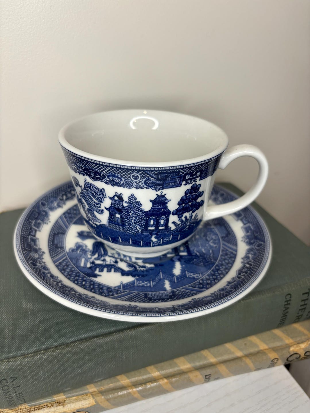 johnson-brothers-willow-blue-pattern-saucer-and-mug-set-etsy