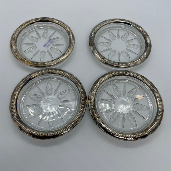 Vintage coaster, glass with silver rim