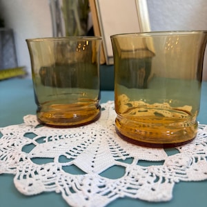 Vintage Amber Glass Tumblers – Mid-Century Barware, Fall Table Decor, Set of 2