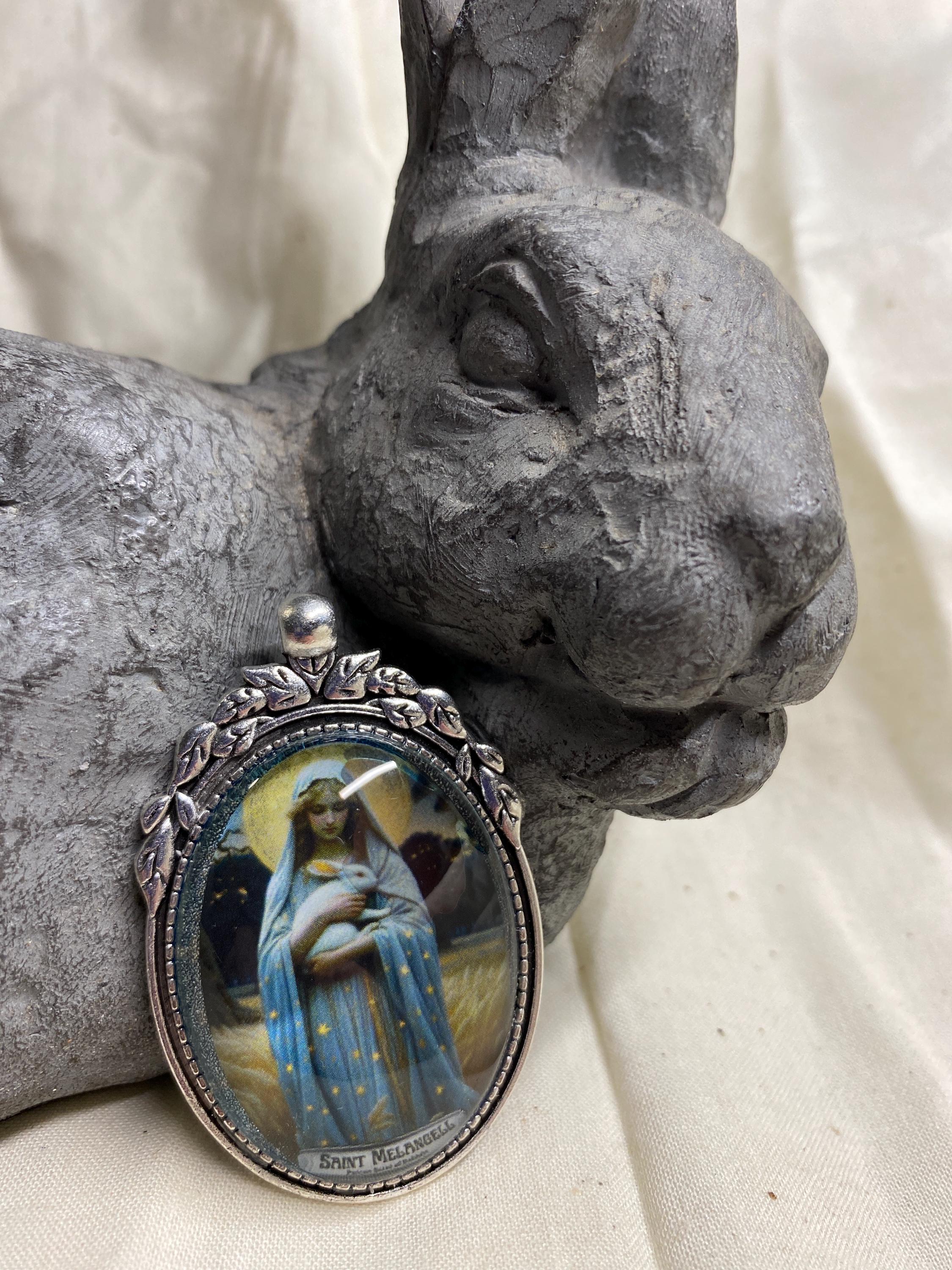 Saint Melangell Silver Tone Pendant Patron Saint of Rabbits