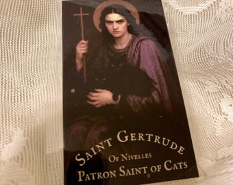 Santa Gertrudis, patrona de los gatos (pequeña estampa de oración)