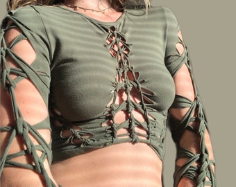 Cleopatra Crop Top // Long Sleeve Hand Braided Cotton Top