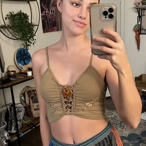 Anahata Cami // Pinecone Pendant Hand Braided Cotton Crop Top
