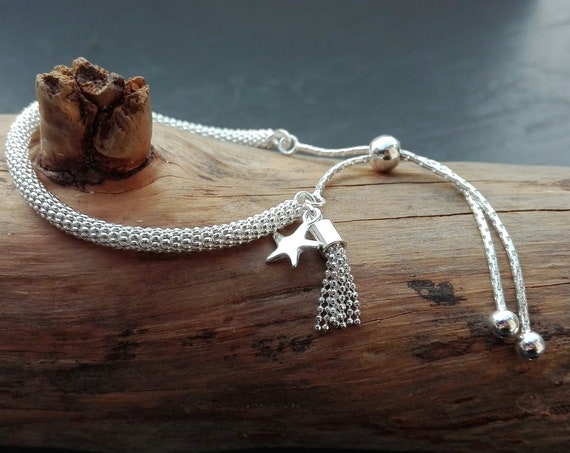 Women's bracelet boho silver 925, bracelet pompom - Boho Jewelry - Women's Jewelry - Gift for her