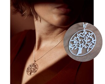 Necklace Pendant medal spring tree of life 35 mm silver 925 - Adjustable necklace from 40 to 47 cm - Boho jewelry - gift idea woman