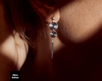 925 silver earrings with geometric pattern - Original pendants - Boho BIJOUX creation in recycled silver - women's gift idea