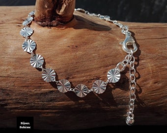 925 silver bracelet with striated sun mesh - 15 cm + 3 cm - Women's bracelet - Boho jewelry