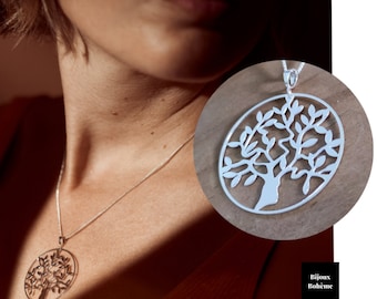 925 Silver Pendant Spring Tree of Life Pattern - 35 mm Medal - For Women - Boho Jewelry - Gift Idea