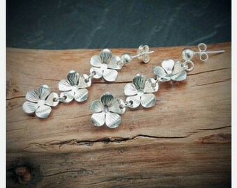 Hanging earrings flowers silver 925 - Floral Jewelry - Boho Jewelry - gift idea woman