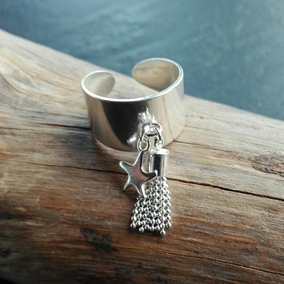 925 silver boho ring, pompom and star ring - Boho Jewelry - Women's Jewelry - Gift for her