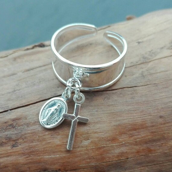 Maria gypsy ring, Christian silver ring 925 - boho stamp ring - Boho Jewelry
