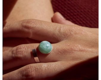 Amazonite silver ring 925, stone of intuition and inner peace - Adjustable ring - Boho jewelry - gift idea woman