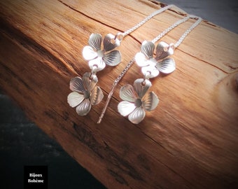 925 Silver Flower Pattern Earrings - Cross Chain Pendants for Women - Boho Jewelry