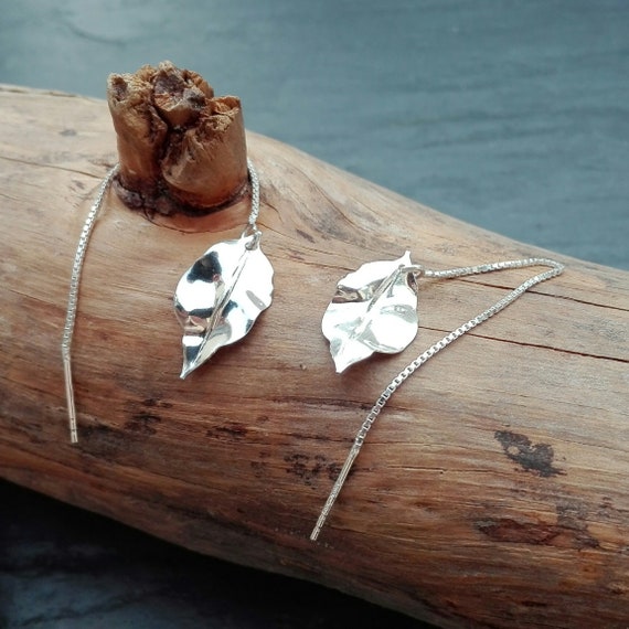 Silver chain earrings 925, BO sheet - Boho Jewelry - Women's Jewelry - Gift for her