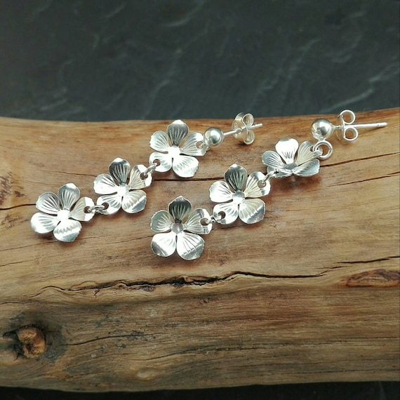 Bohemian earrings - Silver flower pendants 925/1000 - Boho Jewelry - Women's Jewelry - Gift for her