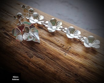 925 silver asymmetrical flower pattern earrings - Mismatched women's earrings - Boho jewelry