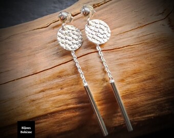 925 silver dangling earrings geometric pattern - Boho BIJOUX creation in recycled silver - women's gift idea