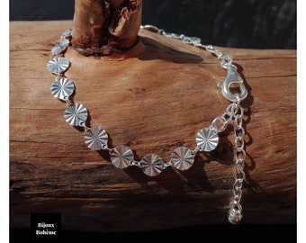 Women's 925 silver sun mesh bracelet - 15 cm + 3 cm - Fine and minimalist bracelet - Fashion jewelry - Creation BIJOUX Boho recycled silver