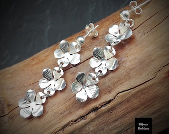 925 silver earrings with Flower motif - country spirit - Floral Jewelry - Boho BIJOUX creation in recycled silver - gift for her