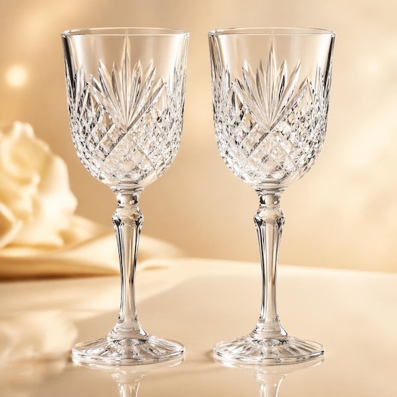 Noritake Crystal Wine Goblets Set of 2 Cut Glass Luxury Vintage Stemware