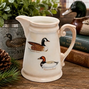 Vintage Duck Creamer Porcelain Pitcher with Canada Goose and Canvasback Birds
