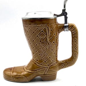 German Beer Boot Stein Pewter Lid Das Boot Mug Oktoberfest Bar Decor