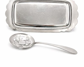 Vintage WM Rogers Silverplate Cranberry Set Tray & Serving Spoon with Box