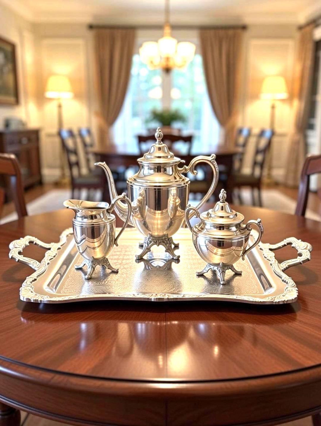 Butler Tea Set Wm Rogers Silverplate 3-piece Coffee Tea Set With Ornate Large Butler ...
