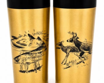 Vintage Hunting Fishing Tumblers Set of 2 Insulated Cups