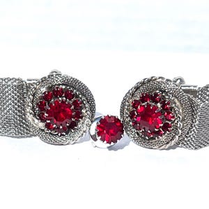 Vintage Ruby Rhinestone Cuff Links & Tie Tac Set: Braided Silver Mesh Wrap Jewelry for Men